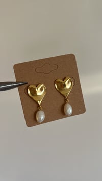 Gold Heart Pearl Drop Studs