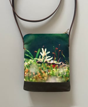 Image of Tree mosses, crossbody velvet and waxed canvas phone bag