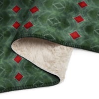 Image 4 of Sherpa Blanket - Red Diamonds in Emerald Forest