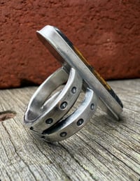 Image 4 of WL&A Handmade Ingot Old Style Split Band Black Jack Ribbon Turquoise Ring - Size 8 