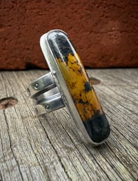 Image 1 of WL&A Handmade Ingot Old Style Split Band Black Jack Ribbon Turquoise Ring - Size 8.5