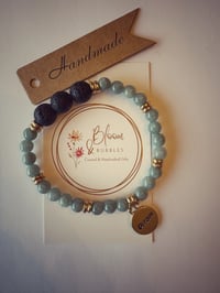 Image 1 of Aquamarine and black lava stone balance bracelet 