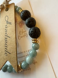 Image 2 of Aquamarine and black lava stone balance bracelet 