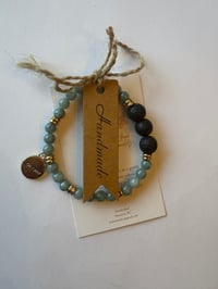 Image 4 of Aquamarine and black lava stone balance bracelet 