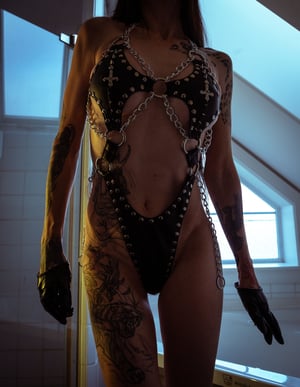 Image of Toxic Vision All Black Everything crucifix Dagger bodysuit CUSTOM SIZING