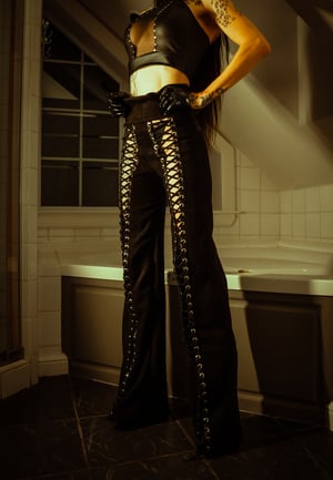 Image of Toxic Vision All Black Everything faux suede lace up pants CUSTOM SIZING