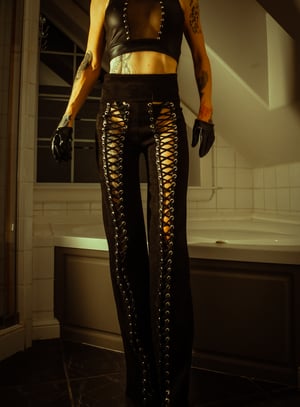 Image of Toxic Vision All Black Everything faux suede lace up pants CUSTOM SIZING
