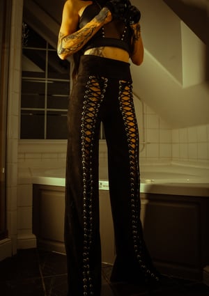 Image of Toxic Vision All Black Everything faux suede lace up pants CUSTOM SIZING