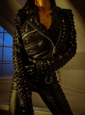 Image of Toxic Vision All Black Everything Taake leather biker jacket CUSTOM SIZE/BACKPATCH