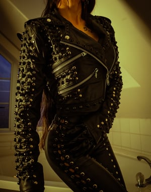 Image of Toxic Vision All Black Everything Bathory leather biker jacket CUSTOM SIZE/BACKPATCH