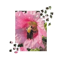 Image 1 of  Hollyhock and Bumble Bee - Jigsaw Puzzle - 252 Pieces