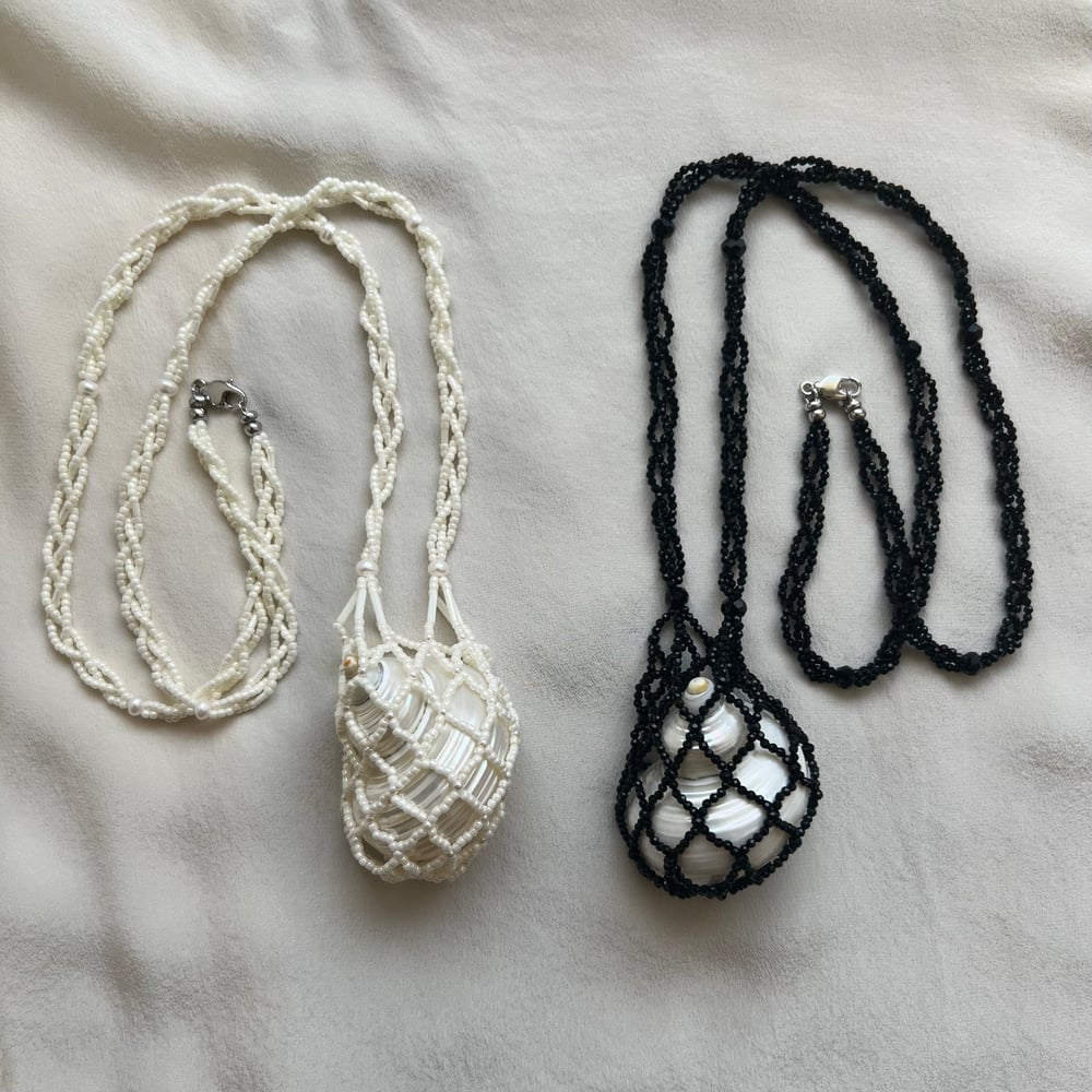 Image of Dream catcher necklace (cream or black beads)