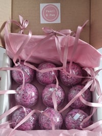 Image 4 of Pink pom pom fluff and silver tinsel baubles 