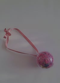 Image 5 of Pink pom pom fluff and silver tinsel baubles 