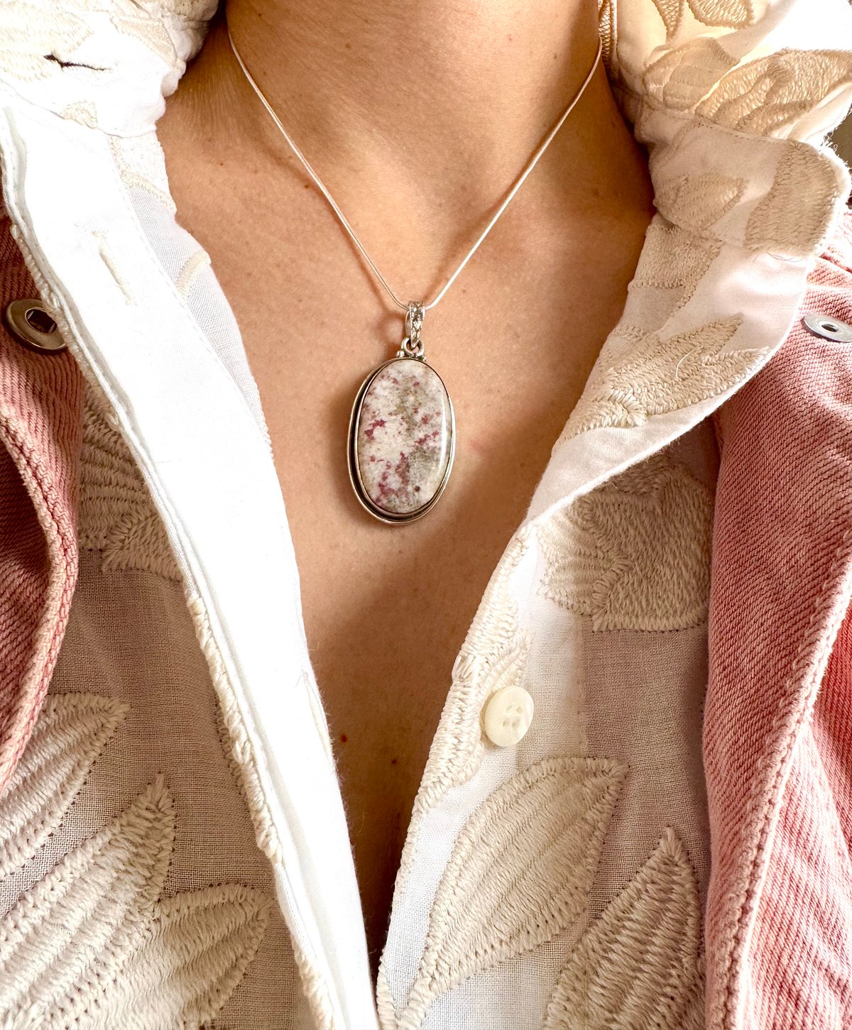 Image of Pendentif cinabre et argent 925