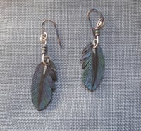 Leather feather earrings  - crow #1