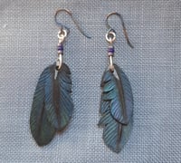 Image 2 of Leather feather earrings-crow #2