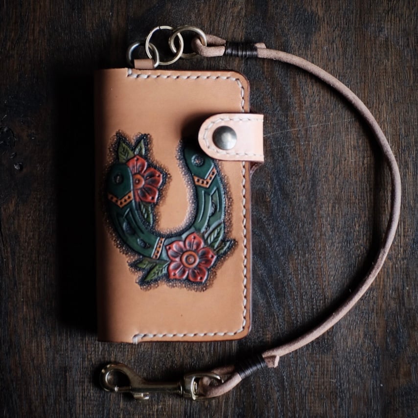 Image of Bläck Tattoo X Old Dutch Leatherworks - Wallenberg biker Wallet (lucky horseshoe)