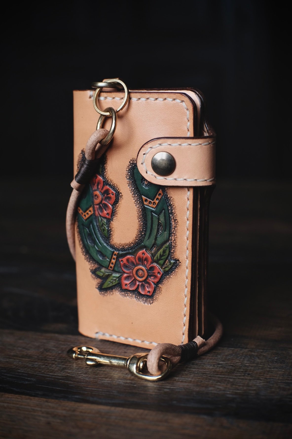 Image of Bläck Tattoo X Old Dutch Leatherworks - Wallenberg biker Wallet (lucky horseshoe)