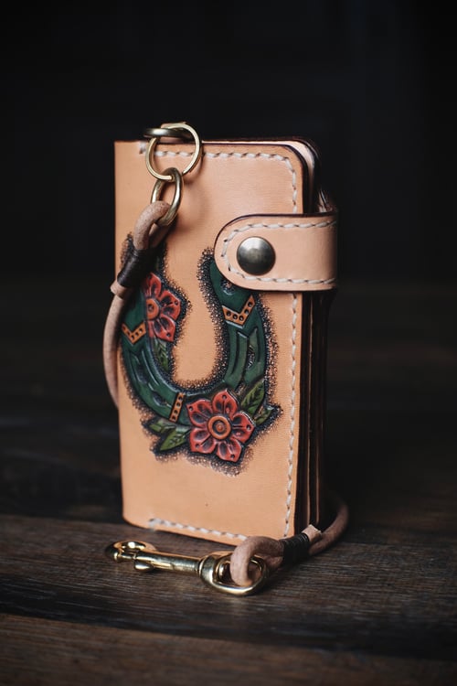 Image of Bläck Tattoo X Old Dutch Leatherworks - Wallenberg biker Wallet (lucky horseshoe)