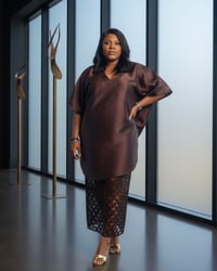 Image 1 of RYGYNA SHORT KAFTAN WITH MESH SET – BROWN