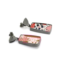 Image 3 of Long Frame Earrings - Red & Pink