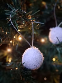 Image 1 of Handmade White & Silver Pom-Pom Christmas Ornaments