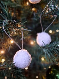 Image 2 of Handmade White & Silver Pom-Pom Christmas Ornaments