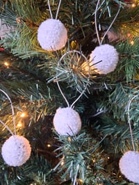 Image 3 of Handmade White & Silver Pom-Pom Christmas Ornaments