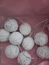 Image 5 of Handmade White & Silver Pom-Pom Christmas Ornaments