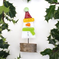 Image 4 of Fused glass Christmas decoration Santa or snowman in wooden stand