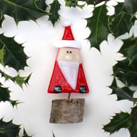 Image 3 of Fused glass Christmas decoration Santa or snowman in wooden stand