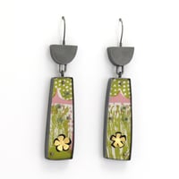 Image 1 of Garden Drop Earrings - Green, Pink & Gold
