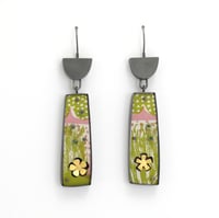 Image 2 of Garden Drop Earrings - Green, Pink & Gold