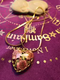 Image 2 of Vintage cloisonne heart with roses necklace Witchcraft Talisman for Love and Respect