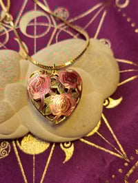 Image 3 of Vintage cloisonne heart with roses necklace Witchcraft Talisman for Love and Respect