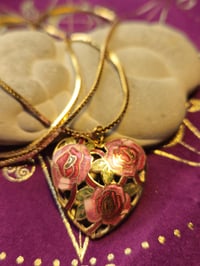 Image 4 of Vintage cloisonne heart with roses necklace Witchcraft Talisman for Love and Respect