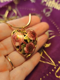 Image 5 of Vintage cloisonne heart with roses necklace Witchcraft Talisman for Love and Respect