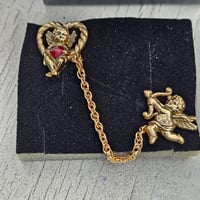 Image 1 of Vintage Witchcraft Ritual Talisman for Love, Loyalty &amp; Passion - Cupid Double Brooch with Chain