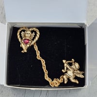 Image 2 of Vintage Witchcraft Ritual Talisman for Love, Loyalty &amp; Passion - Cupid Double Brooch with Chain