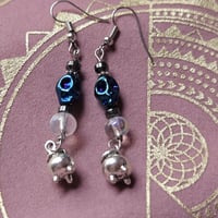 Image 1 of Skull and Cauldron Witchy Earrings for Halloween or Ritual Wear