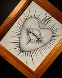 Sacred Heart with Eye - 12x14cm Framed in Pine Wood