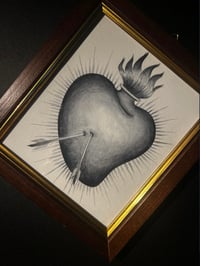 Sacred Heart with Arrows - 12x14 Framed in Walnut Wood
