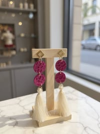 Image 1 of Hot pink & cream dangle earrings 