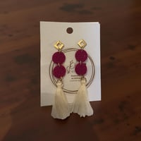 Image 2 of Hot pink & cream dangle earrings 