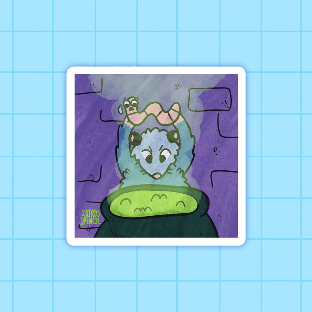 Image of Witch possum mini vinyl sticker