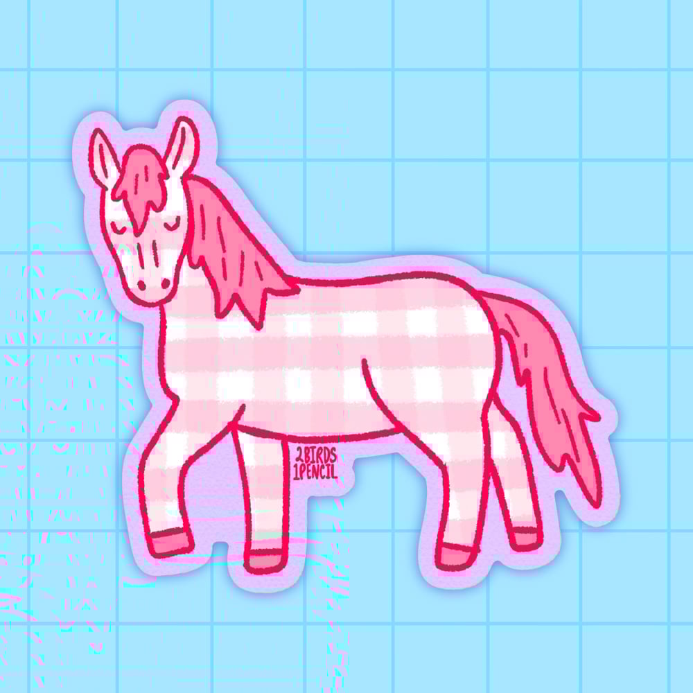 Image of Pink gingham pony vinyl sticker