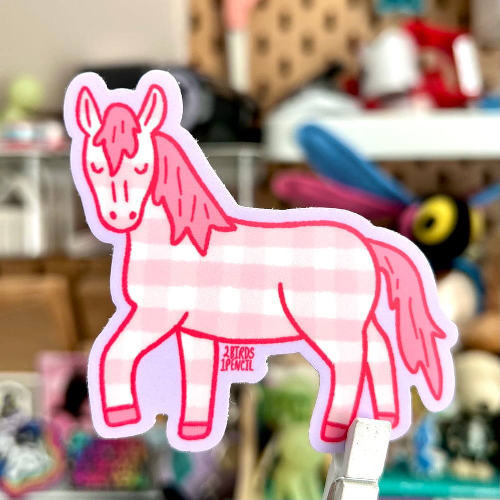 Image of Pink gingham pony vinyl sticker