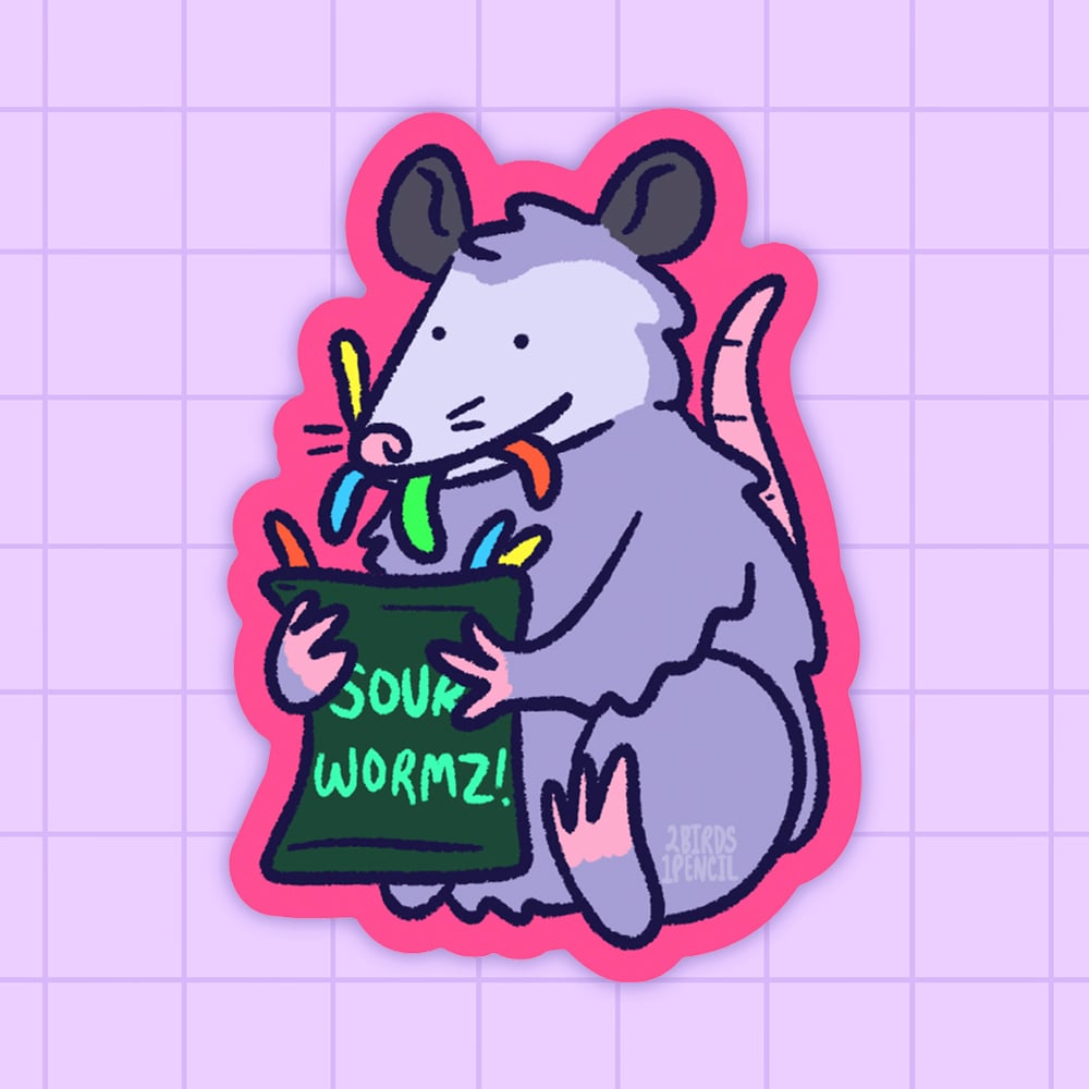Image of Snack loving possum vinyl sticker