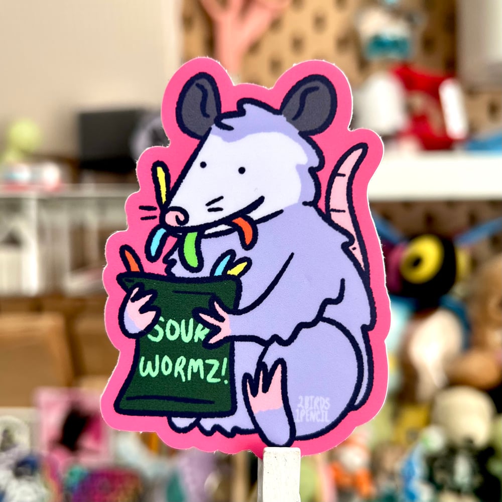 Image of Snack loving possum vinyl sticker